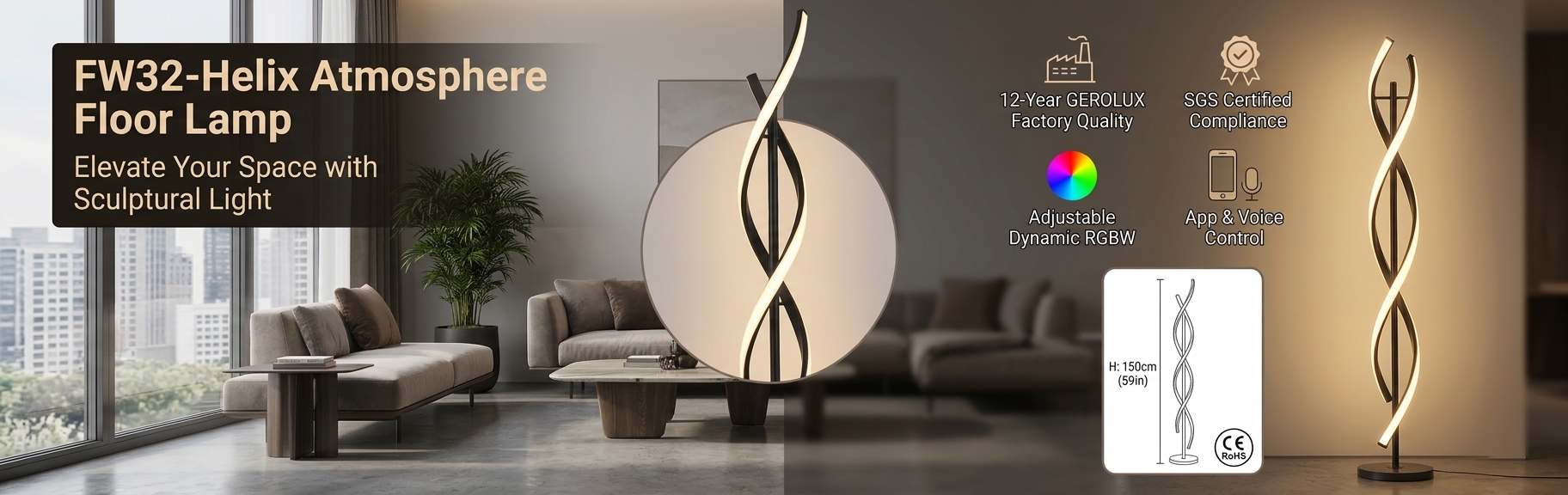 GEROLUX FW32-Helix Atmosphere Floor Lamp - Elevate Your Space